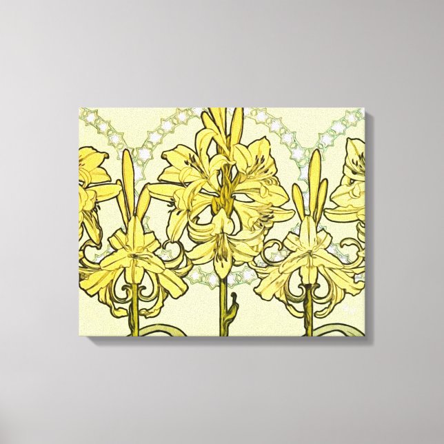 Lienzo Patrón floral de Alfonse Mucha Art Nouveau Lily (Anverso)