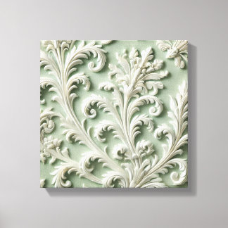 Lienzo Patrón floral de damasco blanco sobre fondo verde 