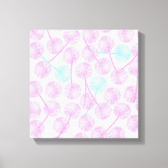 Lienzo Patrón floral de dandelion de color de agua rosa (Anverso)