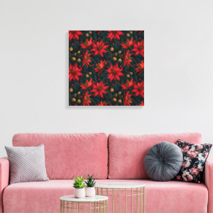 Lienzo Patrón Floral de Navidad Rojo Oscuro
