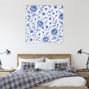 Lienzo Patrón floral de Rosas azules reales