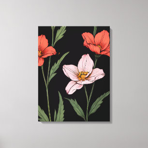 Lienzo Patrón floral elegante sobre fondo negro