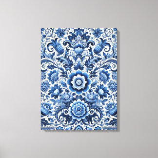 Lienzo Patrón floral folicular azul