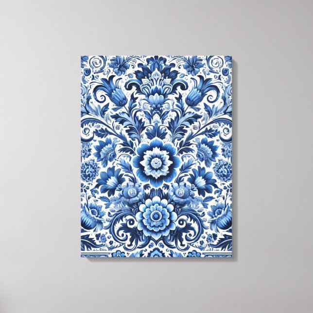 Lienzo Patrón floral folicular azul (Anverso)