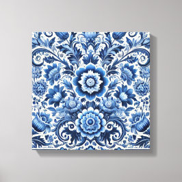 Lienzo Patrón floral folicular azul