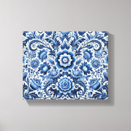 Lienzo Patrón floral folicular azul