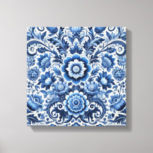 Lienzo Patrón floral folk azul