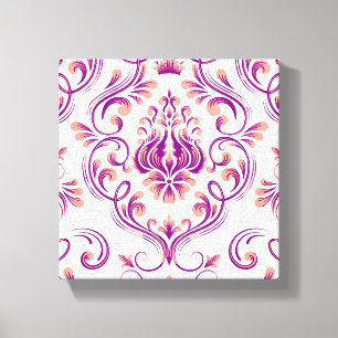 Lienzo Patrón floral Peach y Purple Damask Elegante