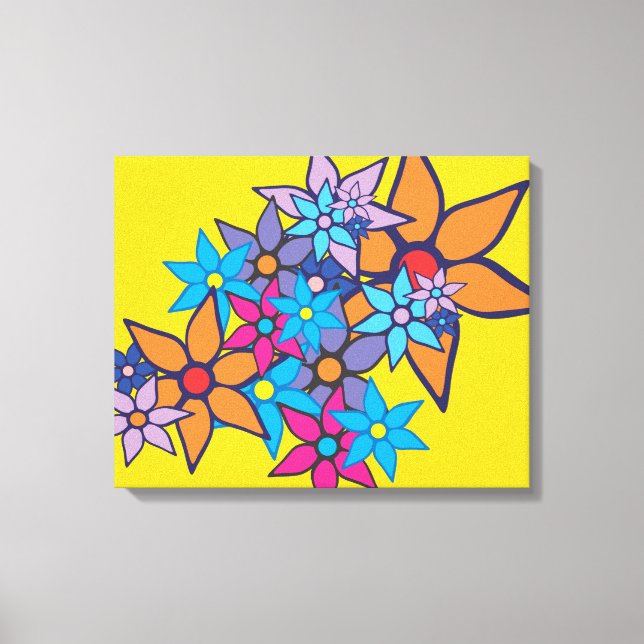 Lienzo Patrón floral retro sobre fondo amarillo (Anverso)