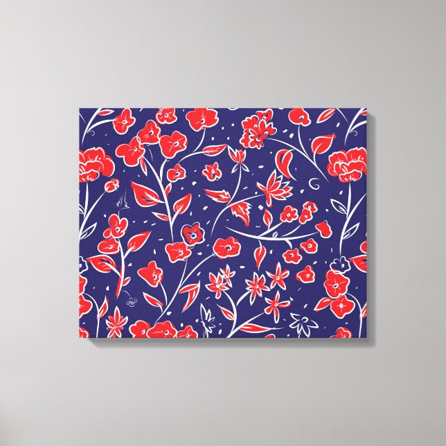 Lienzo Patrón floral rojo y azul (Anverso)
