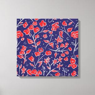 Lienzo Patrón floral rojo y azul