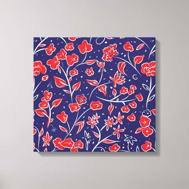 Lienzo Patrón floral rojo y azul (Anverso)