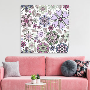 Lienzo Patrón floral rosa púrpura pastel retro sin costur