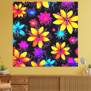 Lienzo Patrón floral Vivid Neon