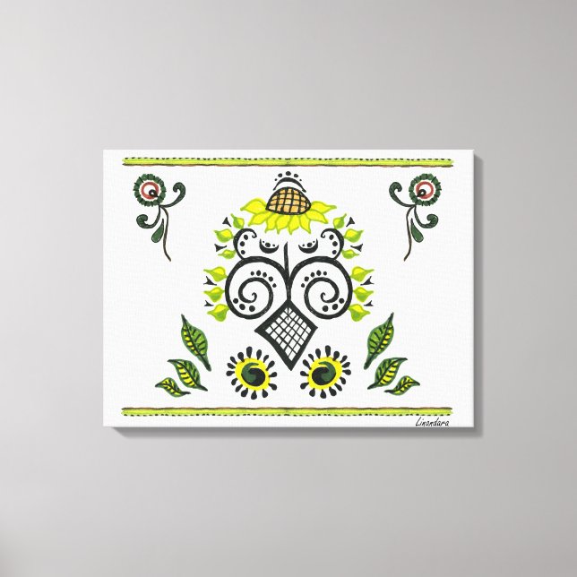 Lienzo Patrón folclórico de girasol (Anverso)