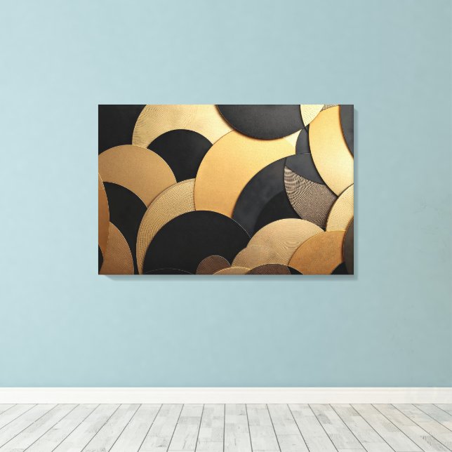 Lienzo Patrón geométrico abstracto de oro y negro (Insitu (piso de madera))