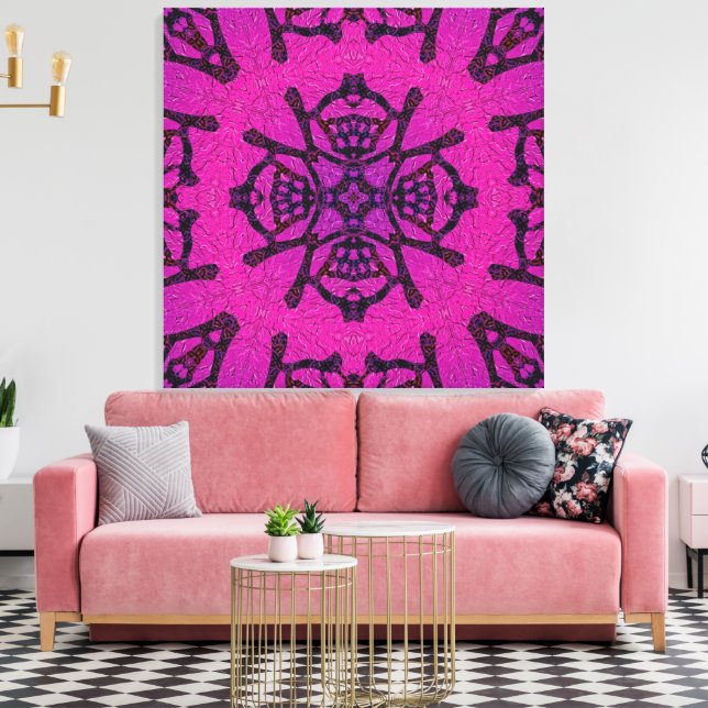Lienzo Patrón Geométrico Rosa y Púrpura Intenso (Insitu (Sala de estar))
