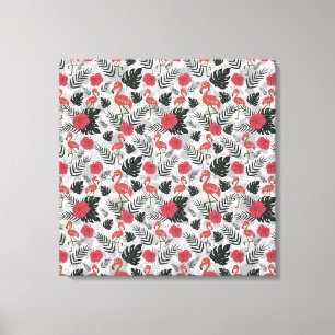 Lienzo Patrón ininterrumpido de flamencos con fondo flora