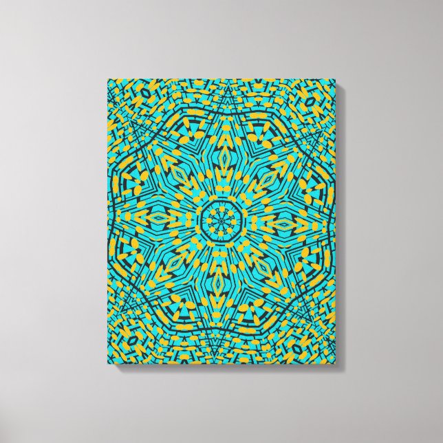 Lienzo Patrón Kaleidoscopio de Naranja azul geométrico mo (Anverso)