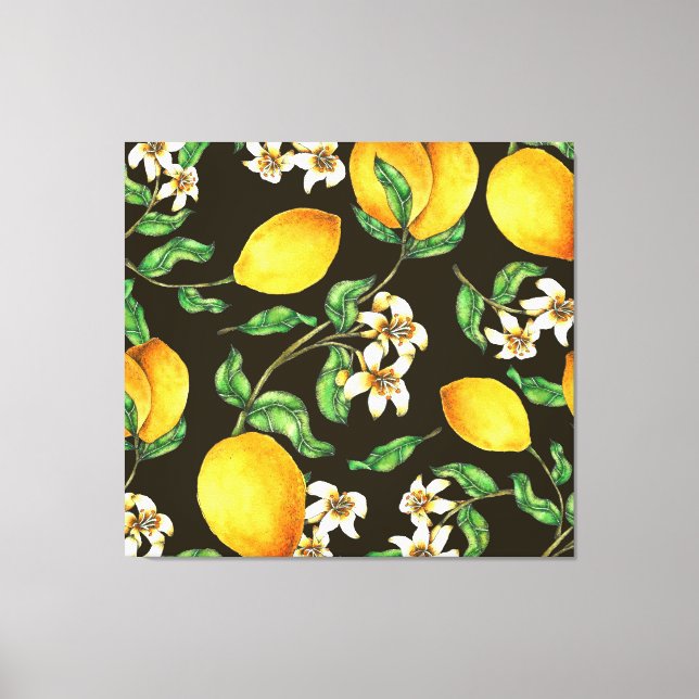 Lienzo Patrón limón color agua pintado a mano (Anverso)