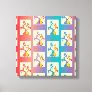 Lienzo Patrón moderno rojo, morado y azul Tulip Couple