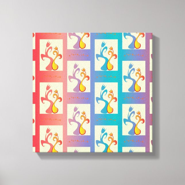 Lienzo Patrón moderno rojo, morado y azul Tulip Couple (Anverso)