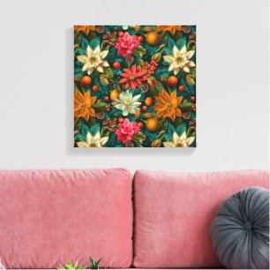 Lienzo Patrón Navideño Floral Invernal y Cítrico Festivo