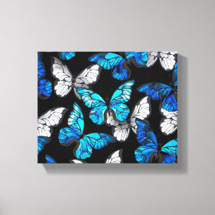 Lienzo Patrón oscuro sin foco con mariposas azules morfo