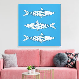 Lienzo Patrón portugués de sardinas de Lisboa Azulejos az
