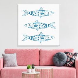 Lienzo Patrón portugués de sardinas de Lisboa Azulejos bl