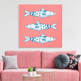 Lienzo Patrón portugués de sardinas de Lisboa Azulejos ro