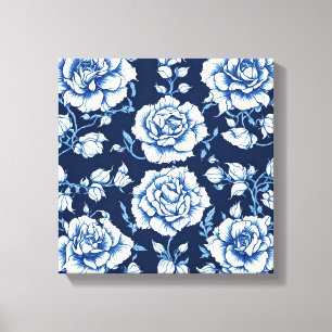 Lienzo Patrón rosa blanco y fondo azul real