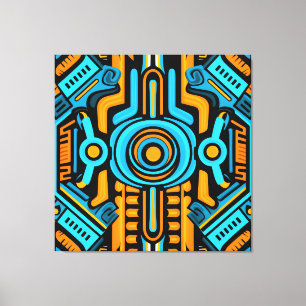 Lienzo patrón simétrico azul y naranja 155