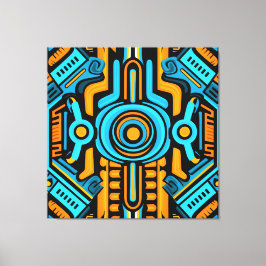 Lienzo patrón simétrico azul y naranja 155