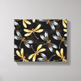Lienzo Patrón sin foco con Dragonflies dorados