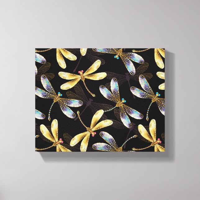 Lienzo Patrón sin foco con Dragonflies dorados (Anverso)