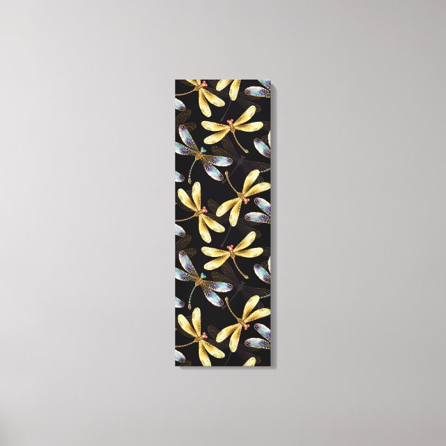 Lienzo Patrón sin foco con Dragonflies dorados (Anverso)