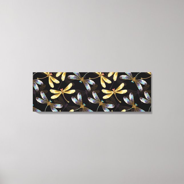 Lienzo Patrón sin foco con Dragonflies dorados (Anverso)