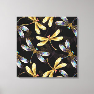 Lienzo Patrón sin foco con Dragonflies dorados