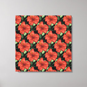 Lienzo Patrón sin foco Flores rojas tropicales hojas verd