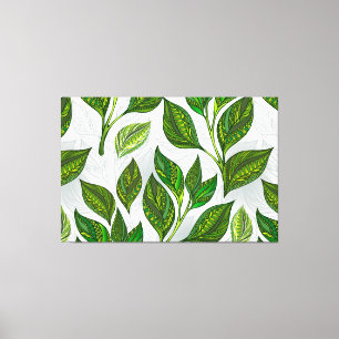 Lienzo Patrón sin inconvenientes con hojas de té verdes