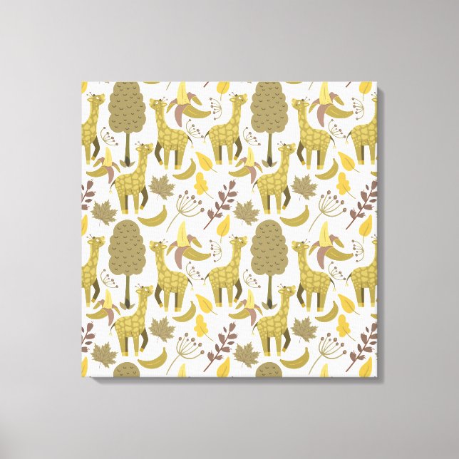 Lienzo Patrón sin soldadura Giraffe amarillo fondo blanco (Anverso)