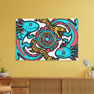 Lienzo Patrón tribal azteca axolotl xolotl mitología boho