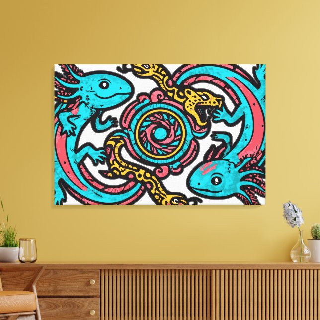 Lienzo Patrón tribal azteca axolotl xolotl mitología boho (Insitu (Sala de estar))