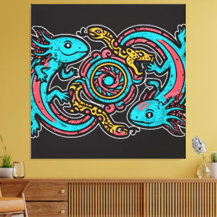 Lienzo Patrón tribal azteca axolotl xolotl mitología boho