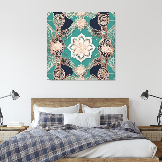 Lienzo Patrones florales verdes y beige (Insitu(Dormitorio))