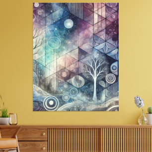 Lienzo Patrones geométricos del cielo nocturno místico y 