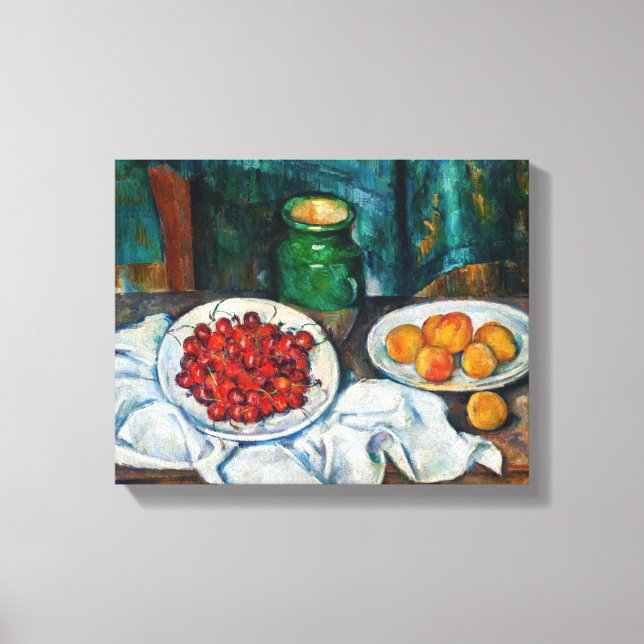 Lienzo Paul Cezanne - Bodegón con cerezas y melocotones (Anverso)