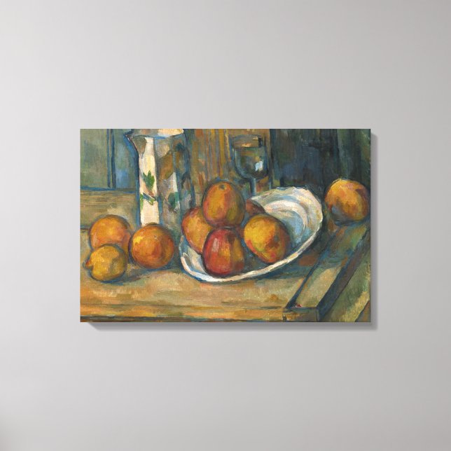 Lienzo Paul Cezanne - Todavía la vida con leche y fruta (Anverso)