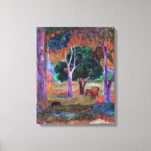 Lienzo Paul Gauguin - Paisaje con un cerdo y un caballo